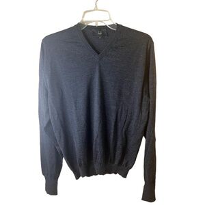Dunhill London V-Neck Long Sleeve Ribbed Hem Cuffs Wool Lightweight Sweater M